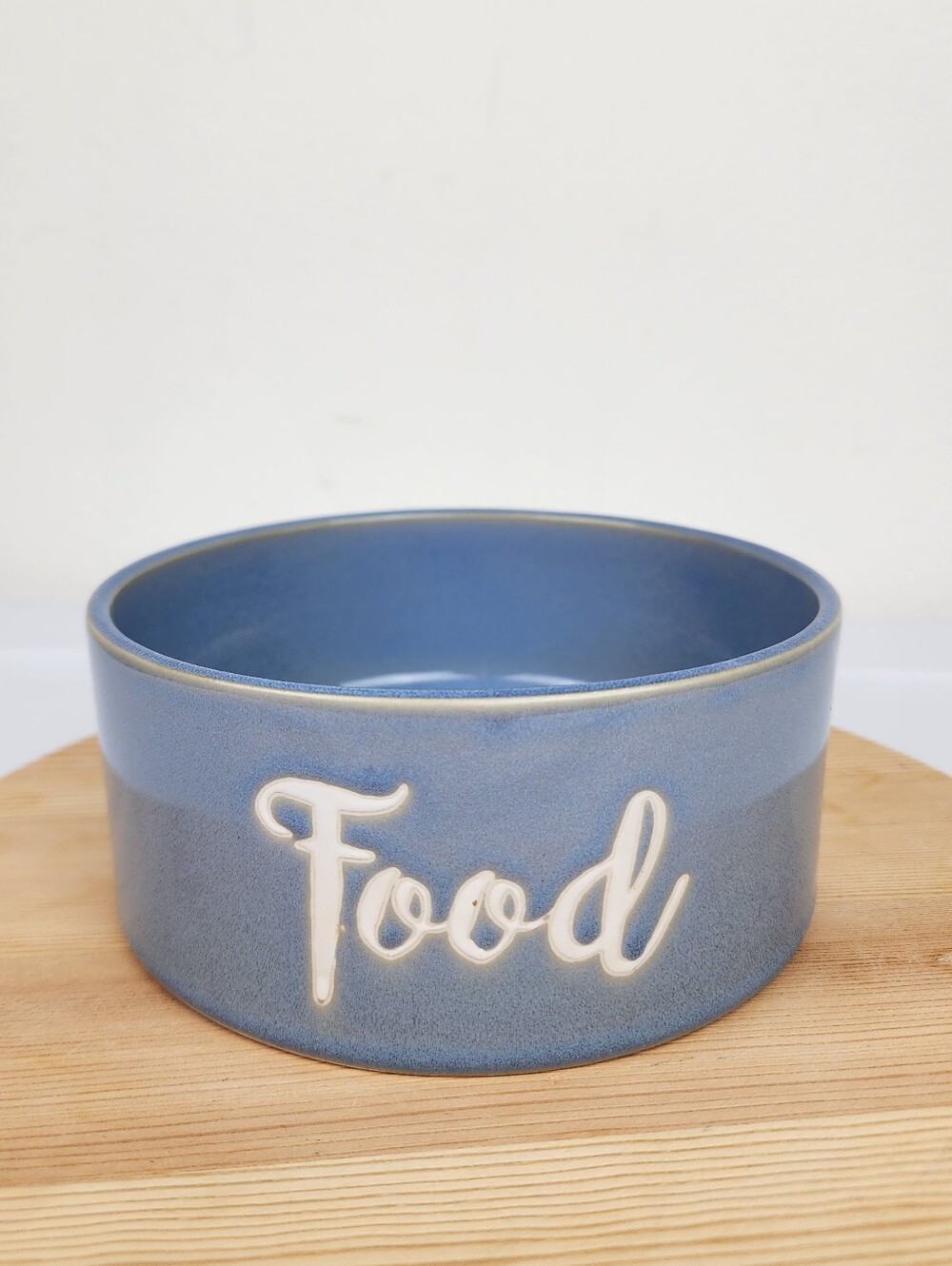 Wilfred & Lily Blue Ceramic Dog Food Bowl with 'Food' Embossed Script